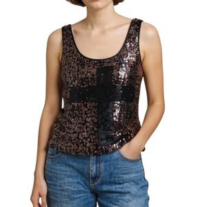 Daytrip Sequin Tank Top Women's Small Bronze Brown Black Casual Streetwear‎